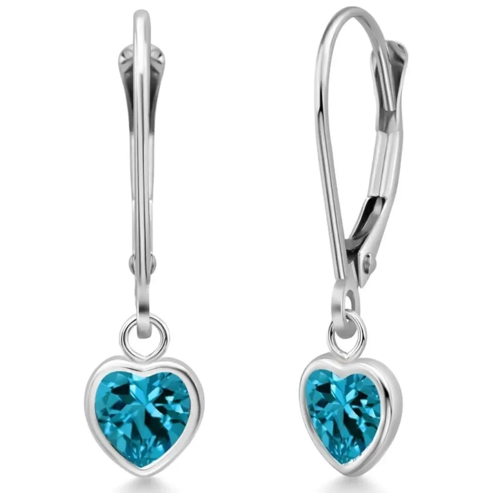 925 Sterling Silver 1.90 Cttw London Blue Topaz Heart Leverback Drop Earrings
